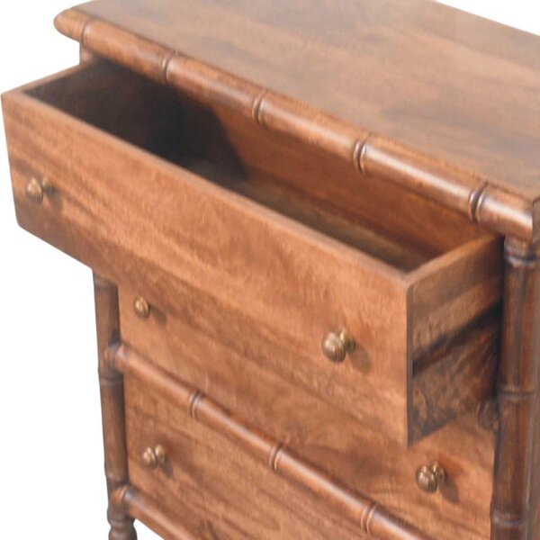 Solid Mango Wood 3-Drawer Chest with Turned Spindle Legs, Bedside Cabinet with Generous Organisation Drawers, 36L x 75W x 80H cm, Brown Aosom UK