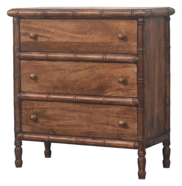 Solid Mango Wood 3-Drawer Chest with Turned Spindle Legs, Bedside Cabinet with Generous Organisation Drawers, 36L x 75W x 80H cm, Brown Aosom UK