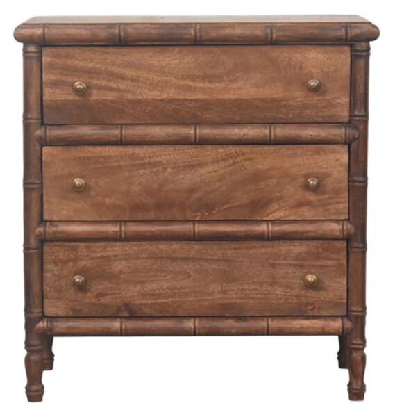 Solid Mango Wood 3-Drawer Chest with Turned Spindle Legs, Bedside Cabinet with Generous Organisation Drawers, 36L x 75W x 80H cm, Brown Aosom UK