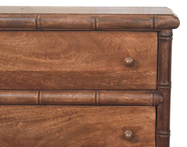 Solid Mango Wood 3-Drawer Chest with Turned Spindle Legs, Bedside Cabinet with Generous Organisation Drawers, 36L x 75W x 80H cm, Brown Aosom UK