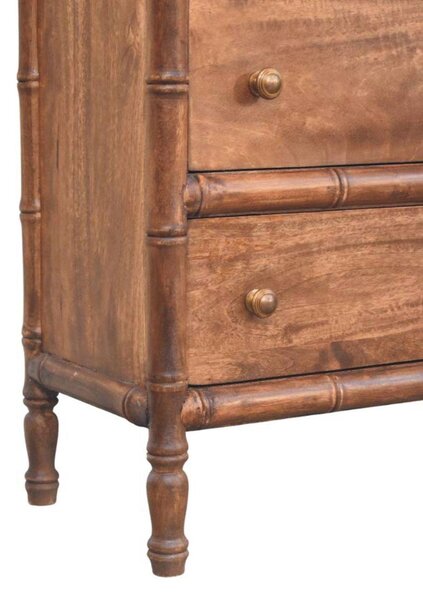Solid Mango Wood 3-Drawer Chest with Turned Spindle Legs, Bedside Cabinet with Generous Organisation Drawers, 36L x 75W x 80H cm, Brown Aosom UK