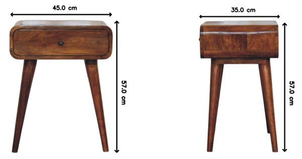 Solid Wood Avora Bedside Table with Drawer and Nordic Legs, Durable Hand‑Finished Desk Ideal for Bedroom, 35L x 45W x 57H cm, Brown Aosom UK