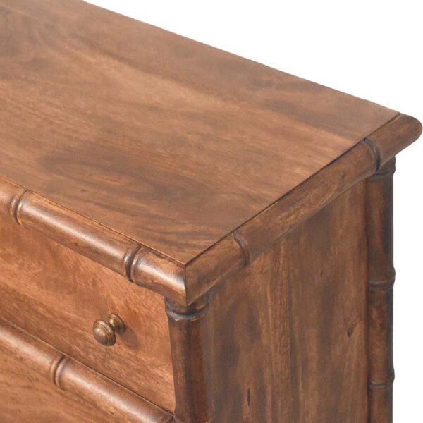 Solid Mango Wood 3-Drawer Chest with Turned Spindle Legs, Bedside Cabinet with Generous Organisation Drawers, 36L x 75W x 80H cm, Brown Aosom UK