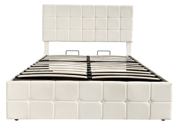 Upholstered Double Bed with Hydraulic Storage, Adjustable Button Tufted Headboard, Velvet Ottoman Bed Frame, 195L x 145W x 116H cm, Beige Aosom.UK