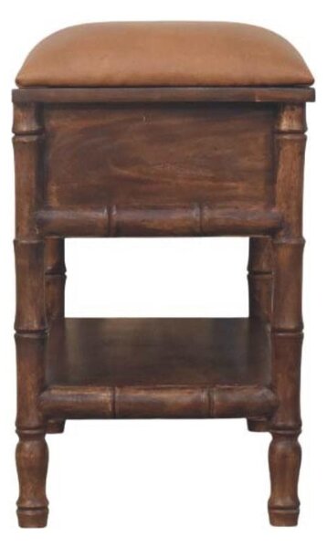 Solid Mango Wood Storage Bench with 2 Smooth-Gliding Drawers, High-Resilience Cushioned Seat with Shelf, 35L x 90W x 55H cm, Brown Aosom UK