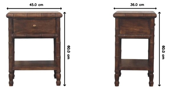 Solid Mango Wood Bedside Table with Drawer and Open Slot, Bedside Cabinet with Hand-Finished Construction, 36L x 45W x 60H cm, Brown Aosom UK
