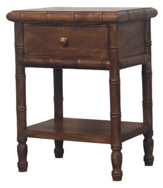 Solid Mango Wood Bedside Table with Drawer and Open Slot, Bedside Cabinet with Hand-Finished Construction, 36L x 45W x 60H cm, Brown Aosom UK
