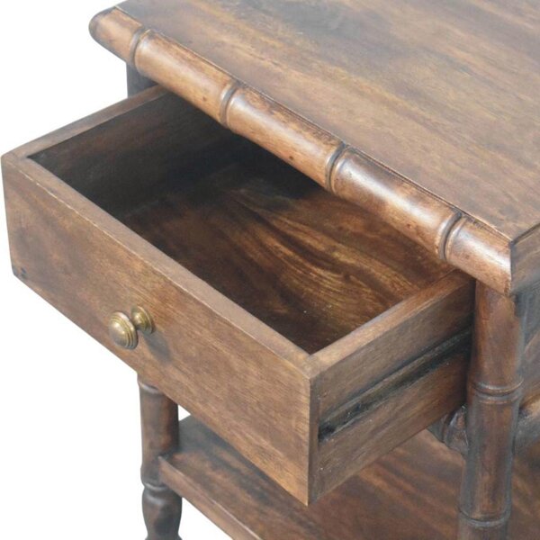 Solid Mango Wood Bedside Table with Drawer and Open Slot, Bedside Cabinet with Hand-Finished Construction, 36L x 45W x 60H cm, Brown Aosom UK