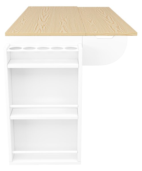 Kitchen Island Trolley with Fold-Out Worktop, Aluminium Handles, 2 Lockable Castors, Rolling Serving Cart, 10L x 42W x 90H cm, White Aosom UK