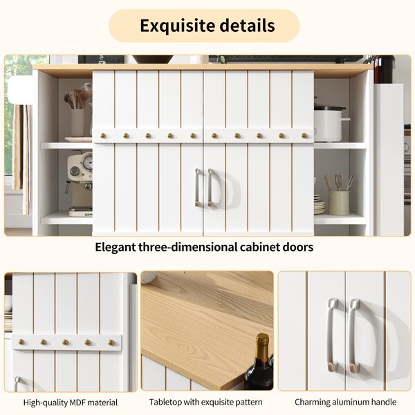 Kitchen Island Trolley with Fold-Out Worktop, Aluminium Handles, 2 Lockable Castors, Rolling Serving Cart, 10L x 42W x 90H cm, White Aosom UK