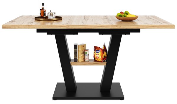 Extendable Dining Table, Marble-Effect MDF Top, V-Shaped Metal Legs, Space-Saving Desk/Table for 6-8, 118x70x75 cm, Black/Natural Aosom UK