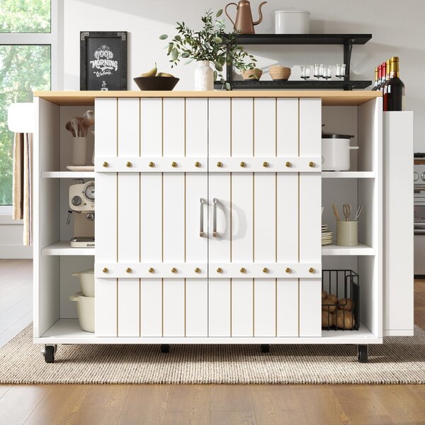 Kitchen Island Trolley with Fold-Out Worktop, Aluminium Handles, 2 Lockable Castors, Rolling Serving Cart, 10L x 42W x 90H cm, White Aosom UK