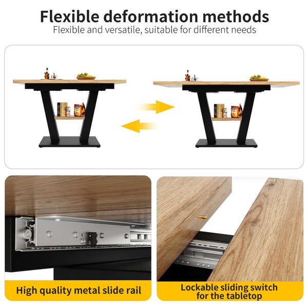 Extendable Dining Table, Marble-Effect MDF Top, V-Shaped Metal Legs, Space-Saving Desk/Table for 6-8, 118x70x75 cm, Black/Natural Aosom UK