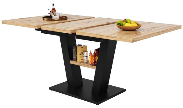 Extendable Dining Table, Marble-Effect MDF Top, V-Shaped Metal Legs, Space-Saving Desk/Table for 6-8, 118x70x75 cm, Black/Natural Aosom UK