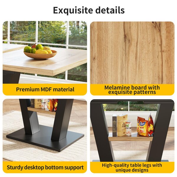 Extendable Dining Table, Marble-Effect MDF Top, V-Shaped Metal Legs, Space-Saving Desk/Table for 6-8, 118x70x75 cm, Black/Natural Aosom UK