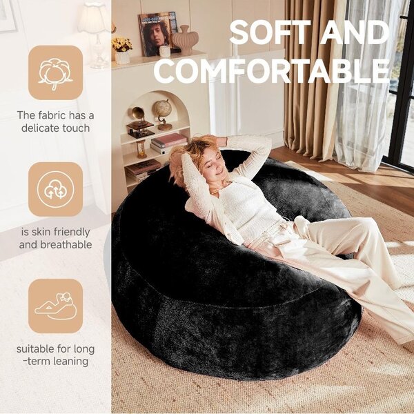 4-Foot Medium Bean Bag Sofa Chair with Eco‑Friendly Bead Filling, Washable Cover, Reading Lounger for Adults, 100L x 100W x 50H cm, Black Aosom UK