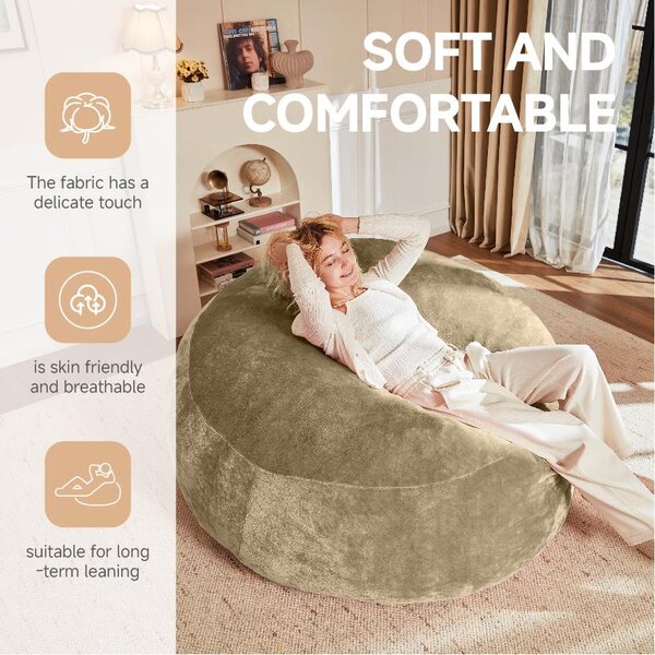 4-Foot Medium Bean Bag Sofa Chair with Eco‑Friendly Bead Filling, Foldable Cover, Reading Lounger for Adults, 100L x 100W x 50H cm, Apricot Aosom UK