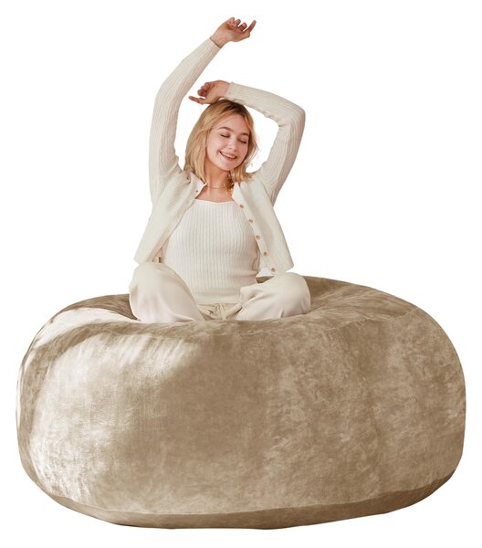 4-Foot Medium Bean Bag Sofa Chair with Eco‑Friendly Bead Filling, Foldable Cover, Reading Lounger for Adults, 100L x 100W x 50H cm, Apricot Aosom UK