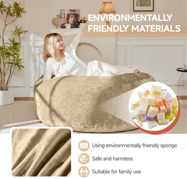 4-Foot Medium Bean Bag Sofa Chair with Eco‑Friendly Bead Filling, Foldable Cover, Reading Lounger for Adults, 100L x 100W x 50H cm, Apricot Aosom UK