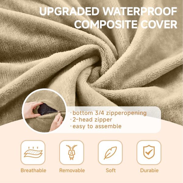4-Foot Medium Bean Bag Sofa Chair with Eco‑Friendly Bead Filling, Foldable Cover, Reading Lounger for Adults, 100L x 100W x 50H cm, Apricot Aosom UK