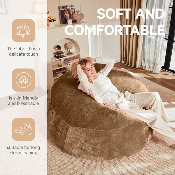 Large Bean Bag Sofa Chair with Eco-Friendly Bead Filling, Space-Saving Couch, Reading Lounger for Adults, 150L x 150W x 60H cm, Coffee Aosom UK