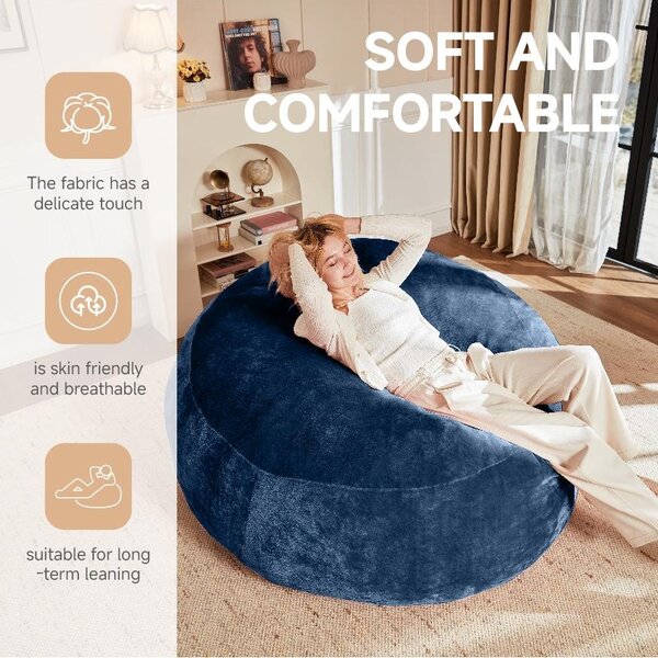 Large Bean Bag Sofa Chair with Space-Saving Design, Eco-Friendly Bead Filling, Temporary Guest Bed for Adults, 150L x 150W x 60H cm, Blue Aosom UK