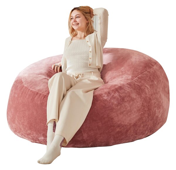 4-Foot Medium Bean Bag Sofa Chair with Eco‑Friendly Bead Filling, Reading Lounger for Adults and Guests, 100L x 100W x 50H cm, Pink Aosom UK