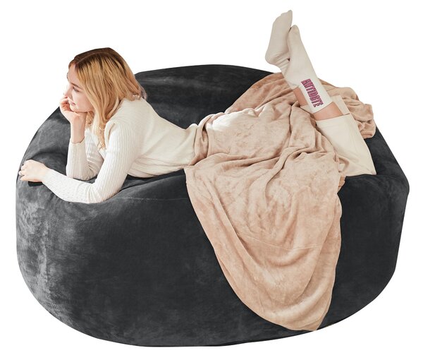 5-Foot Bean Bag Sofa Chair with Eco-Friendly Bead Filling, Reading Lounger Perfect for Pressure-Relieving, 120L x 120W x 60H cm, Dark Gray Aosom UK