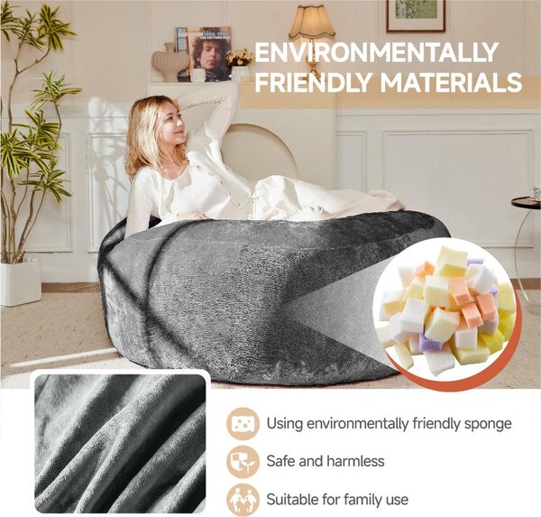 5-Foot Bean Bag Sofa Chair with Eco-Friendly Bead Filling, Reading Lounger Perfect for Pressure-Relieving, 120L x 120W x 60H cm, Dark Gray Aosom UK