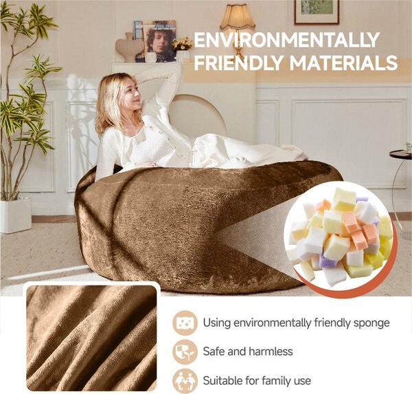 Large Bean Bag Sofa Chair with Eco-Friendly Bead Filling, Space-Saving Couch, Reading Lounger for Adults, 150L x 150W x 60H cm, Coffee Aosom UK