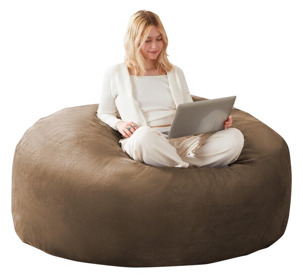 Large Bean Bag Sofa Chair with Eco-Friendly Bead Filling, Space-Saving Couch, Reading Lounger for Adults, 150L x 150W x 60H cm, Coffee Aosom UK