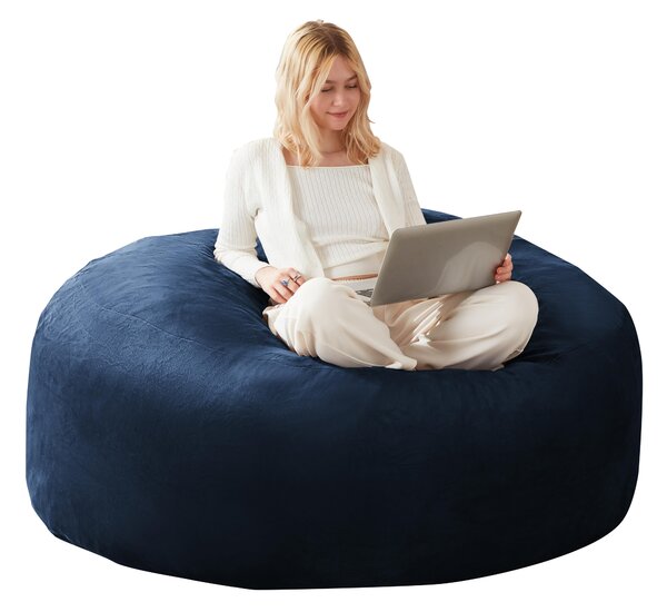 Large Bean Bag Sofa Chair with Space-Saving Design, Eco-Friendly Bead Filling, Temporary Guest Bed for Adults, 150L x 150W x 60H cm, Blue Aosom UK