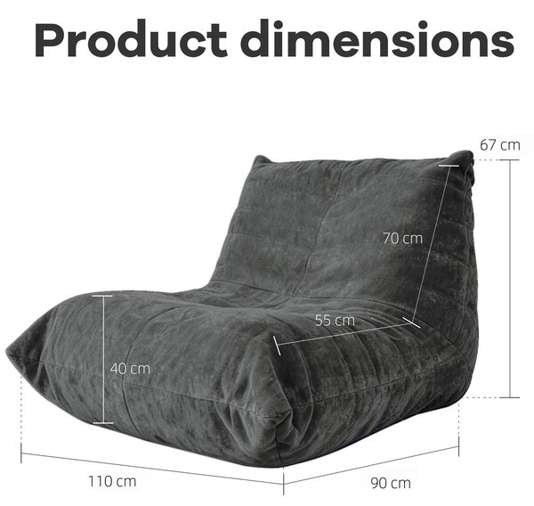 Modern Bean Bag Lazy Sofa with Stylish Chenille Finish, Ergonomic Bean Bag Chair for Compact Spaces, 110L x 90W x 67H cm, Dark Gray Aosom UK