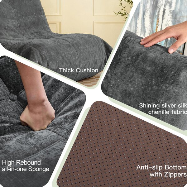 Modern Bean Bag Lazy Sofa with Stylish Chenille Finish, Ergonomic Bean Bag Chair for Compact Spaces, 110L x 90W x 67H cm, Dark Gray Aosom UK