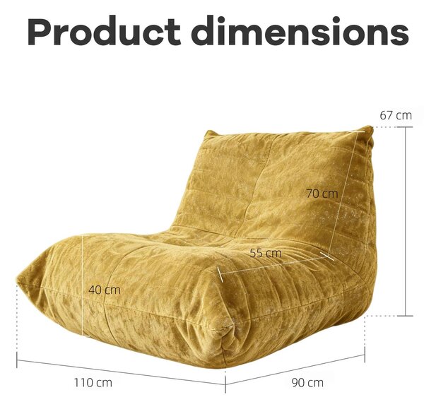 Chenille Bean Bag Lazy Sofa with High-Rebound Sponge, Ergonomic Soft Chair for Family, Children and Pets, 110L x 90W x 67H cm, Yellow Aosom UK