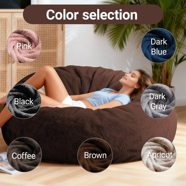 2-In-1 Convertible Bean Bag Chair Bed with Removable Machine-Washable Cover, Giant sofa with Soft Liner, 110L x 110W x 70H cm, Brown Aosom UK