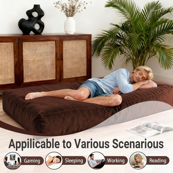 2-In-1 Convertible Bean Bag Chair Bed with Removable Machine-Washable Cover, Giant sofa with Soft Liner, 110L x 110W x 70H cm, Brown Aosom UK