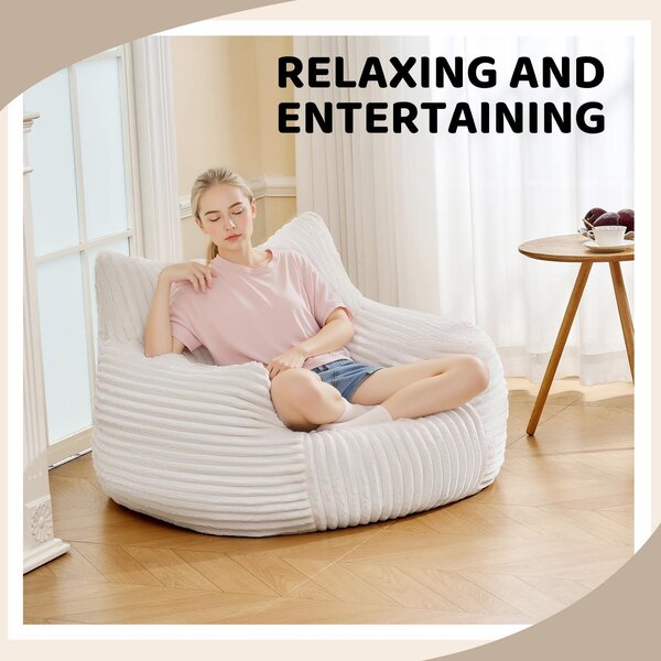 Ultra-Soft Fur Bean Bag Chair with High-Density Shredded Foam, Ergonomic Sofa with Skin-Friendly Lint-Free Fur, 117L x 98W x 75H cm, White Aosom UK