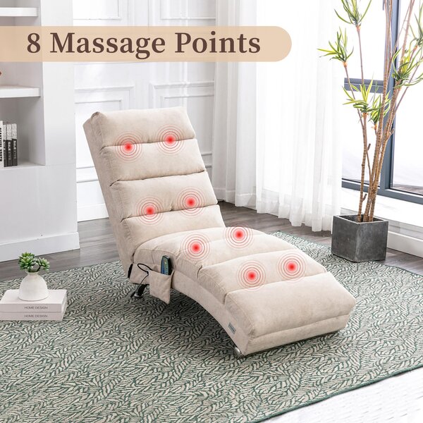 Modern Chaise Longue with Side Storage Pocket and Fixed 140° Backrest, Linen Deck Chair for Living Room, 148L x 55W x 87H cm, Beige Aosom UK