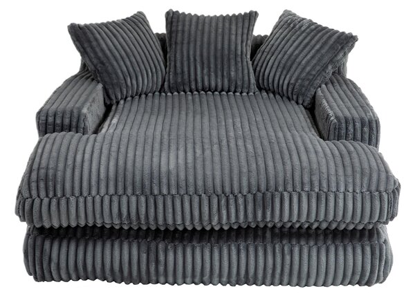 Oversized Chaise Longue Sofa with 3 Throw Cushions and Wide Armrests, Chair with Shredded Memory Foam Seat, 155L x 125W x 63H cm, Dark Gray Aosom UK