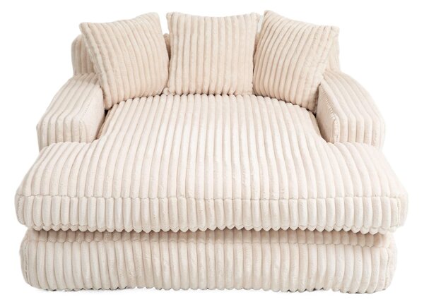 Oversized Chaise Longue Sofa with 3 Throw Cushions and Wide Armrests, Chair with Shredded Memory Foam Seat, 155L x 125W x 63H cm, Beige Aosom UK