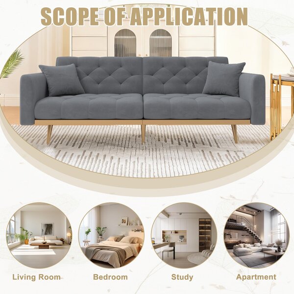 2-Seater Modern Sofa with 3-Position Adjustable Backres and Thick Foam Cushions, Sofa Bed for Compact Room, 165L x 72.5W x 75H cm, Grey Aosom UK
