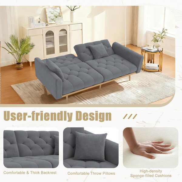 2-Seater Modern Sofa with 3-Position Adjustable Backres and Thick Foam Cushions, Sofa Bed for Compact Room, 165L x 72.5W x 75H cm, Grey Aosom UK