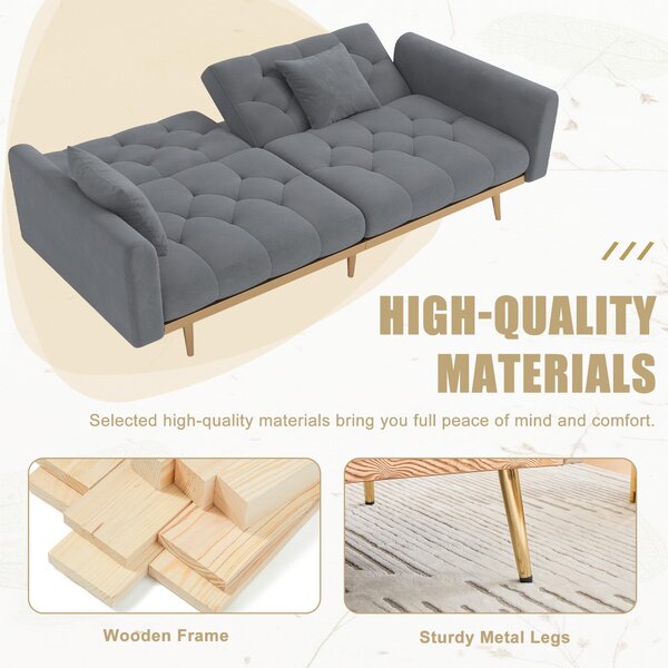 2-Seater Modern Sofa with 3-Position Adjustable Backres and Thick Foam Cushions, Sofa Bed for Compact Room, 165L x 72.5W x 75H cm, Grey Aosom UK