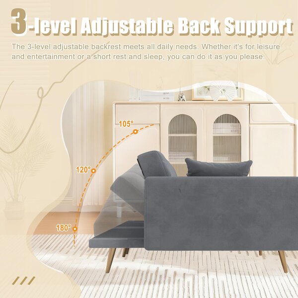 2-Seater Modern Sofa with 3-Position Adjustable Backres and Thick Foam Cushions, Sofa Bed for Compact Room, 165L x 72.5W x 75H cm, Grey Aosom UK