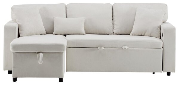 3 Seater Corner Sofa with Integrated Side Shelf and Built-in USB, Modular Sofa with Footstool and 3 Cushions, 214L x 131W x 87H cm, Beige Aosom UK