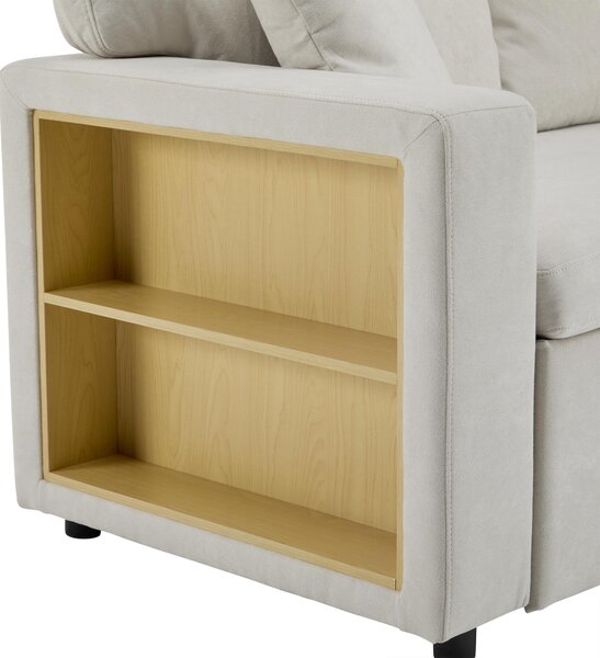 3 Seater Corner Sofa with Integrated Side Shelf and Built-in USB, Modular Sofa with Footstool and 3 Cushions, 214L x 131W x 87H cm, Beige Aosom UK