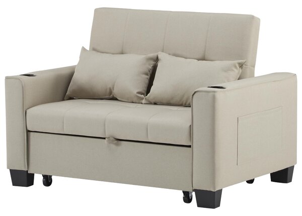 3-In-1 Convertible Pull-Out Sleeper with 3-Position Adjustable Backrest, 2 Seater Sofa Bed for Compact Room, 140L x 96W x 97H cm, Beige Aosom UK