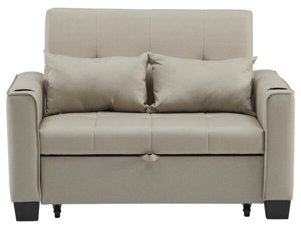 3-In-1 Convertible Pull-Out Sleeper with 3-Position Adjustable Backrest, 2 Seater Sofa Bed for Compact Room, 140L x 96W x 97H cm, Beige Aosom UK