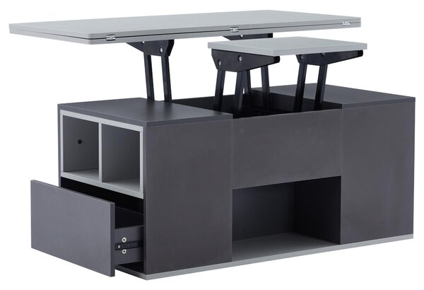 Lift-Top Coffee Table with 2 Push-to-Open Drawers and 3 Open CompartmentsStorage, Desk for Dining/Work/Relax, 100L x 51W x 47H cm, Grey Aosom UK
